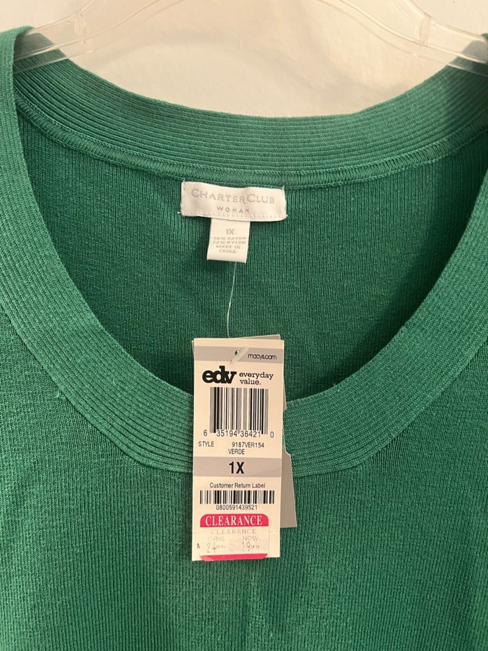Charter Club Green V-Neck Single-Button Cardigan AND shell - Picture 4 of 4